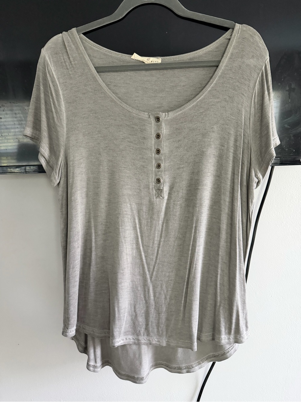Jane and Delancey Heather Gray Short Sleeve Henley Tee